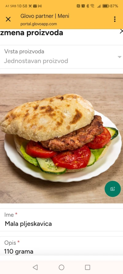 Srednja pljeskavica 150g